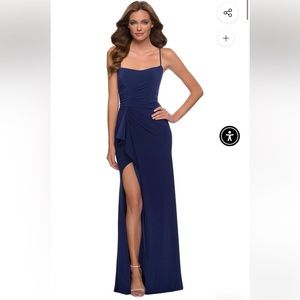 NWT La Femme Sexy Navy Blue Sexy Classy Ruched Corset Style Gown 4